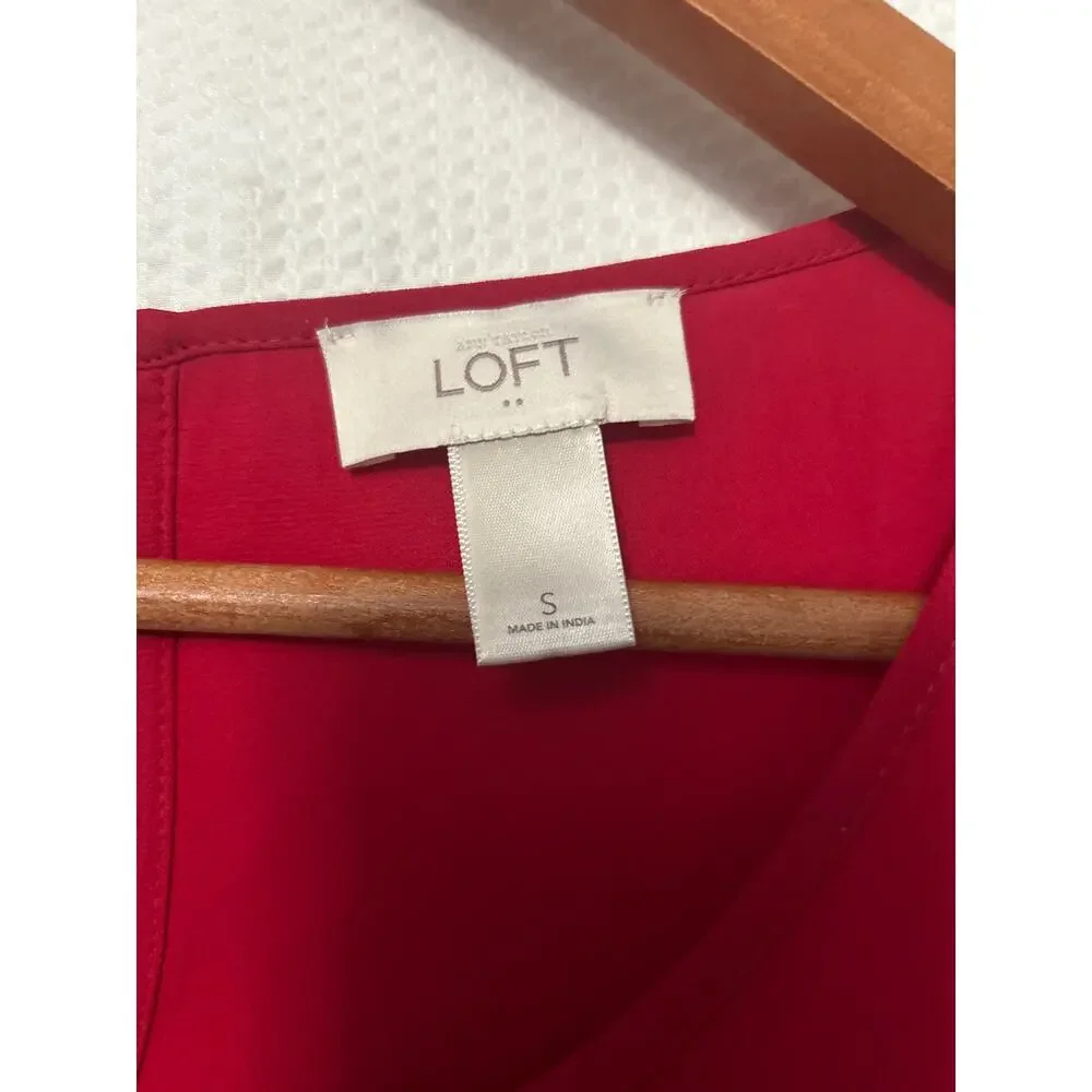 LOFT Womens Sleeveless Pleated Lace Trim Red Blouse Tank Top Size‎ Small - Picture 5 of 7